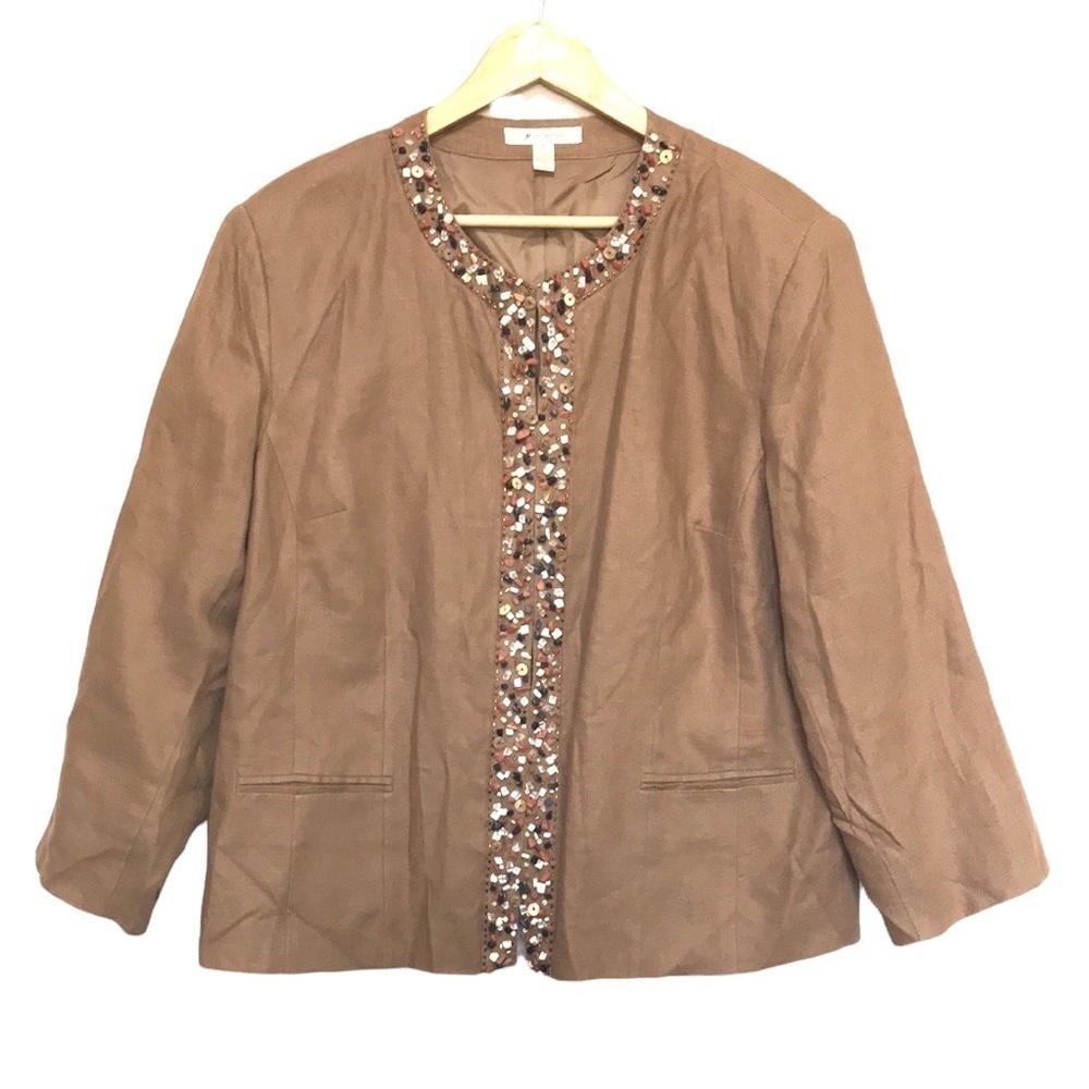 Jm Collection linen beaded brown blazer jacket size 18